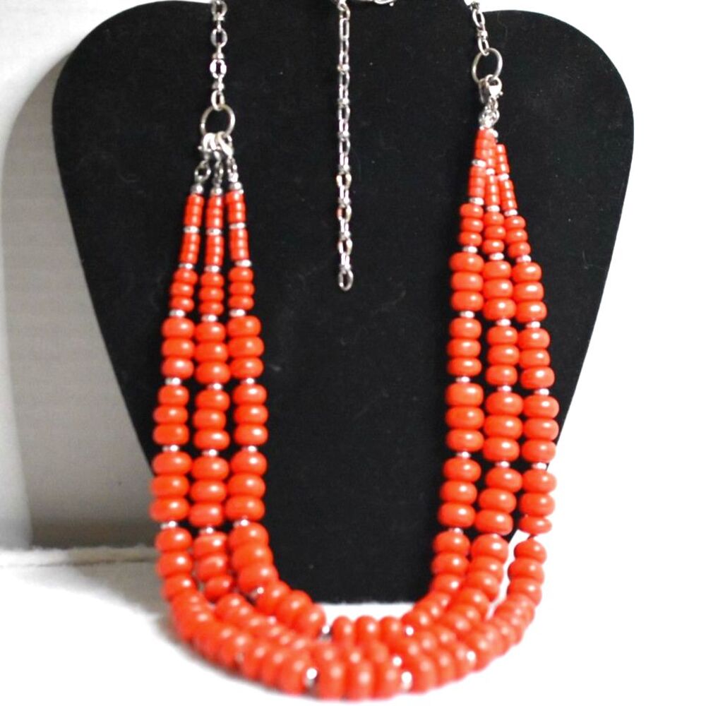 Premier Design's Clementine Detachable Layers Orange/Silver Tone Beaded Necklace